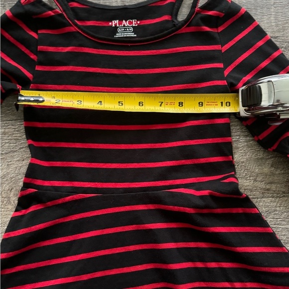 Children's Place Girls‎ black Red Stripe Long Sleeve Skater Dress Size 5-6 small - Picture 6 of 7